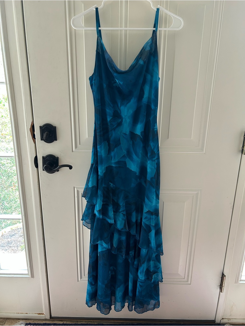 NWT Size M Teal floral Slip Dress with Layered Ruffle Skirt
